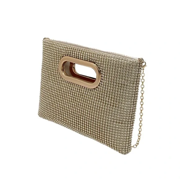 La Regale Brielle Crystal Mesh Self Handle Clutch | Gold | New with Tags - Picture 2 of 8